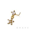 MULTI CZ FLOWER STAR DANGLE CZ 316L SURGICAL STEEL L-SHAPE NOSE RING